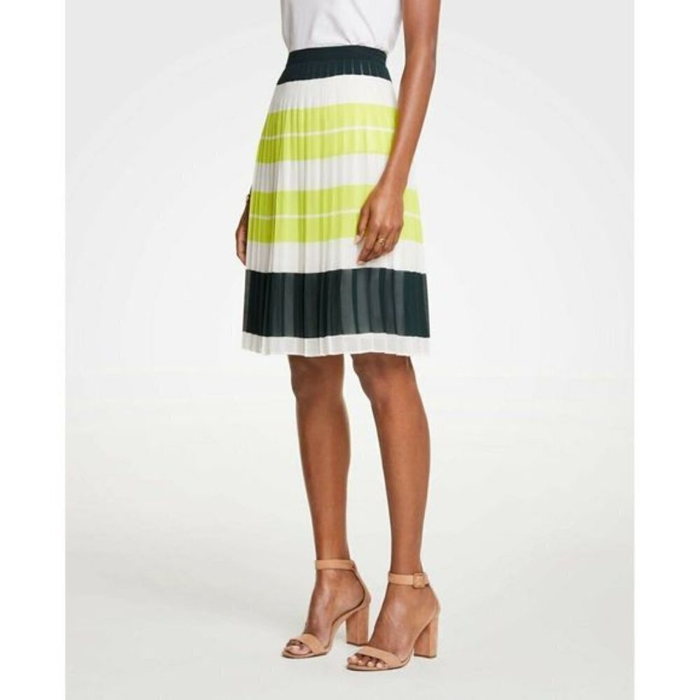 Ann Taylor Green & White Stripe Pleated Skirt!!!